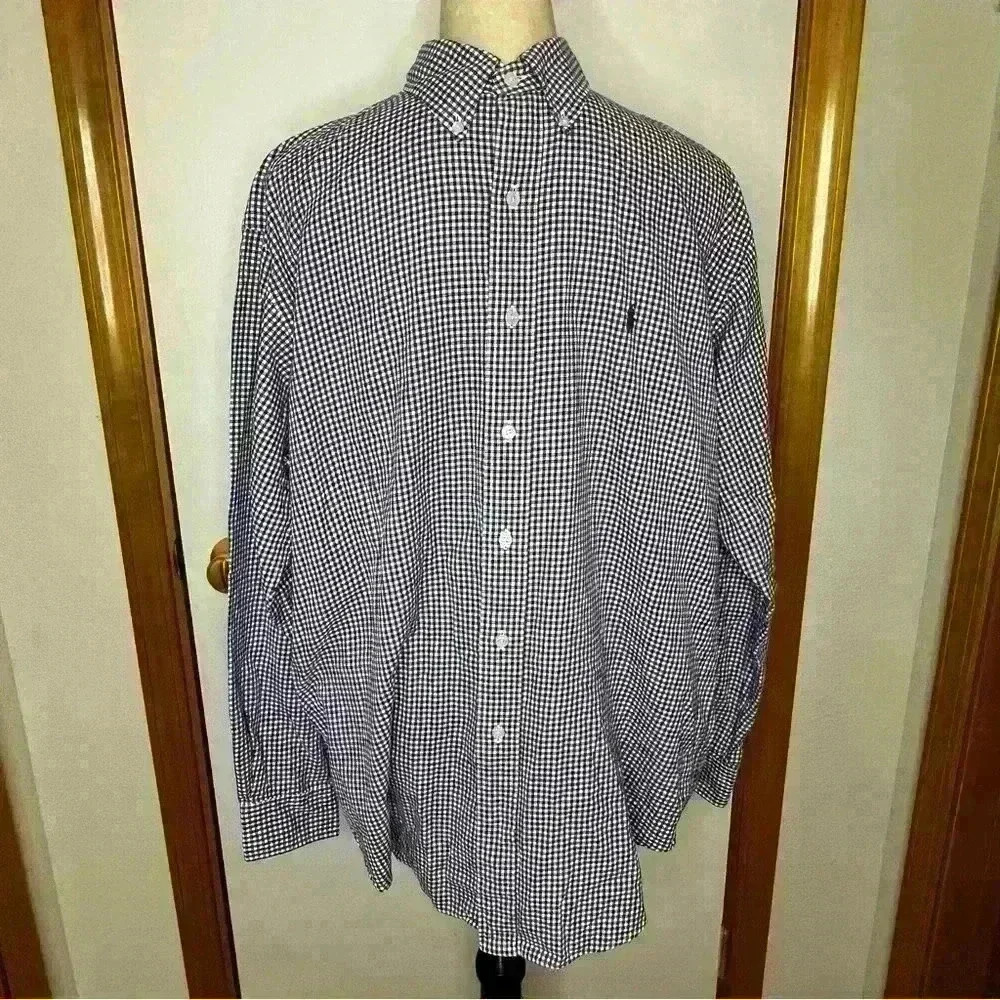 Ralph Lauren Golf Button Down Long Sleeve Shirt Men Medium Purple‎ White Plaid